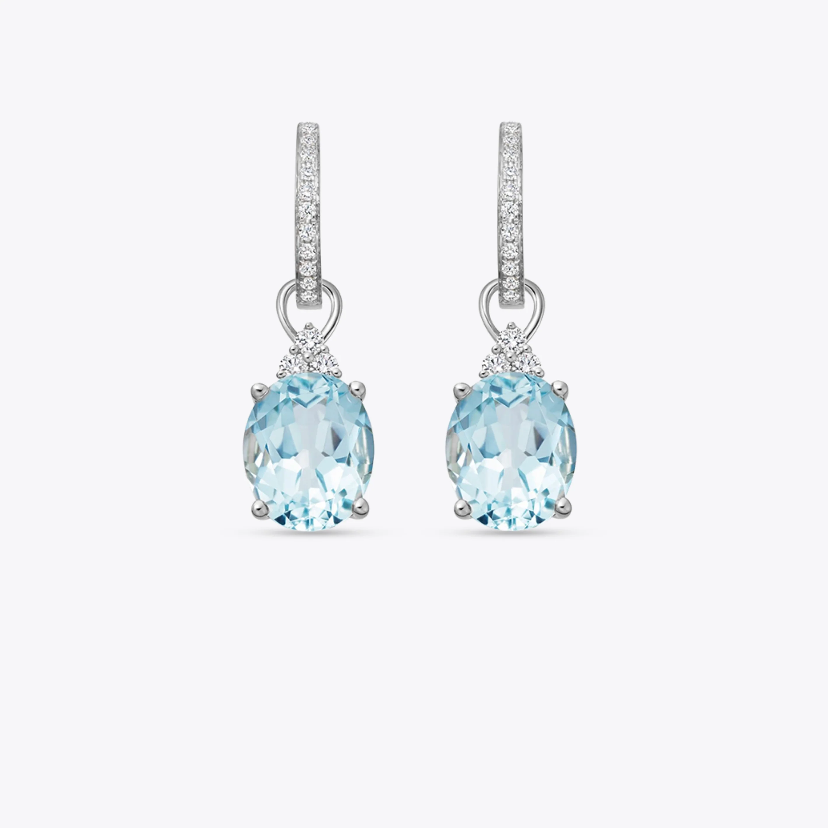 Oval Blue Topaz and Tri Diamond Top Detachable Drops - Image 2