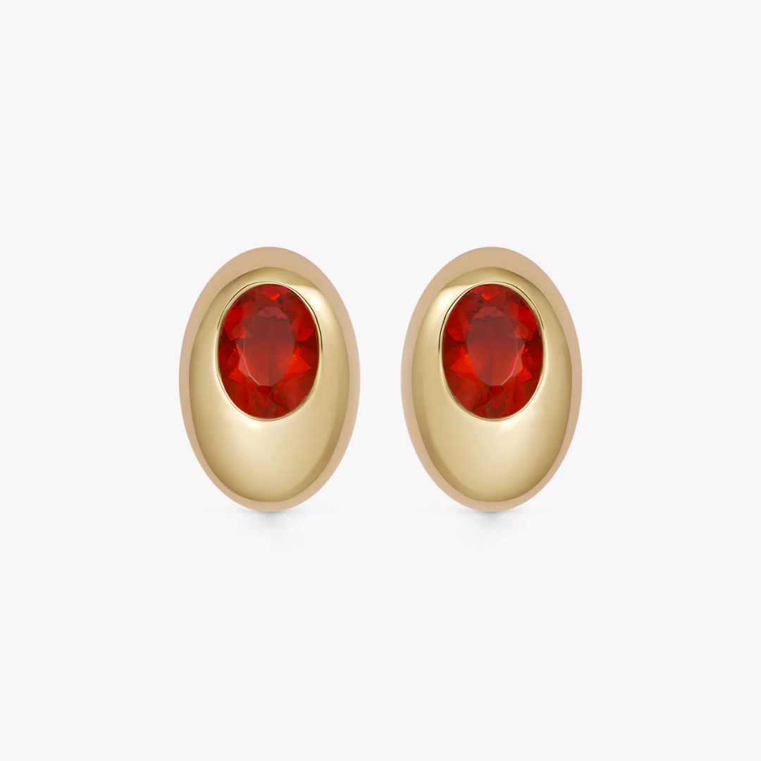 Everyday Gold Fire Opal Top Domed Oval Earrings