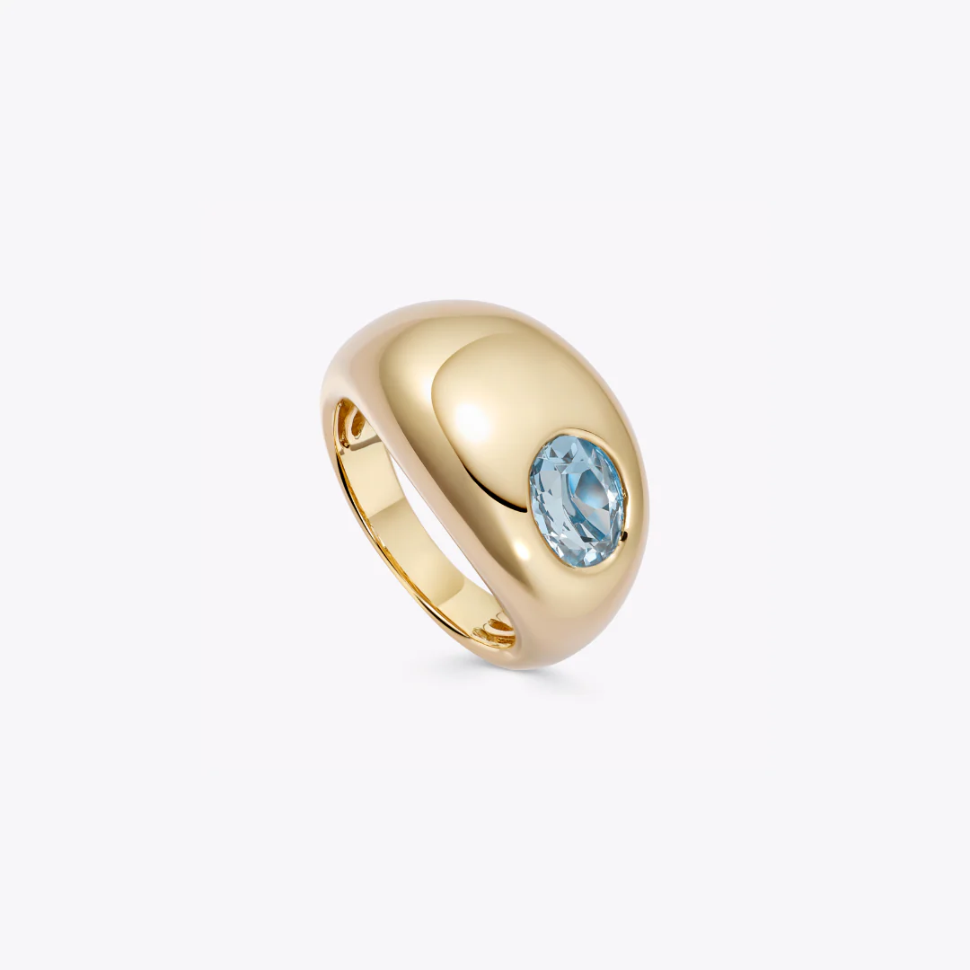 Everyday Gold Blue Topaz Side Accent Oval Ring