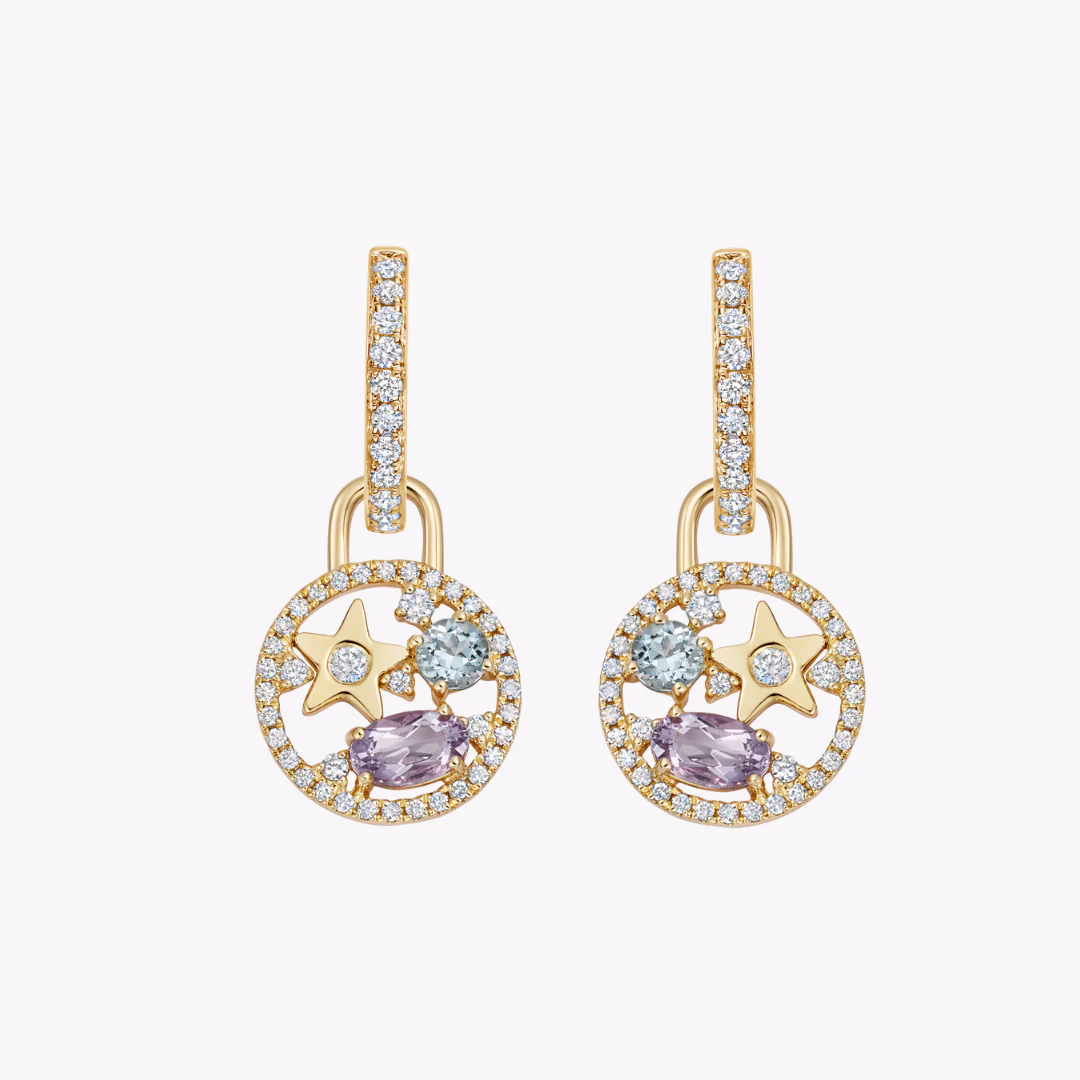 Fireworks Lavender Amethyst, Blue Topaz and Diamond Surround Cluster Drops - Image 3