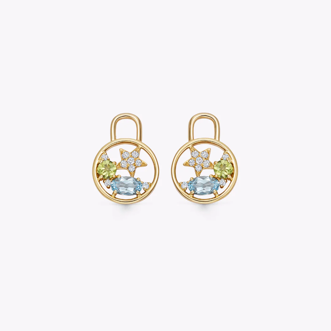 Fireworks Blue Topaz, Peridot and Diamond Cluster Drops
