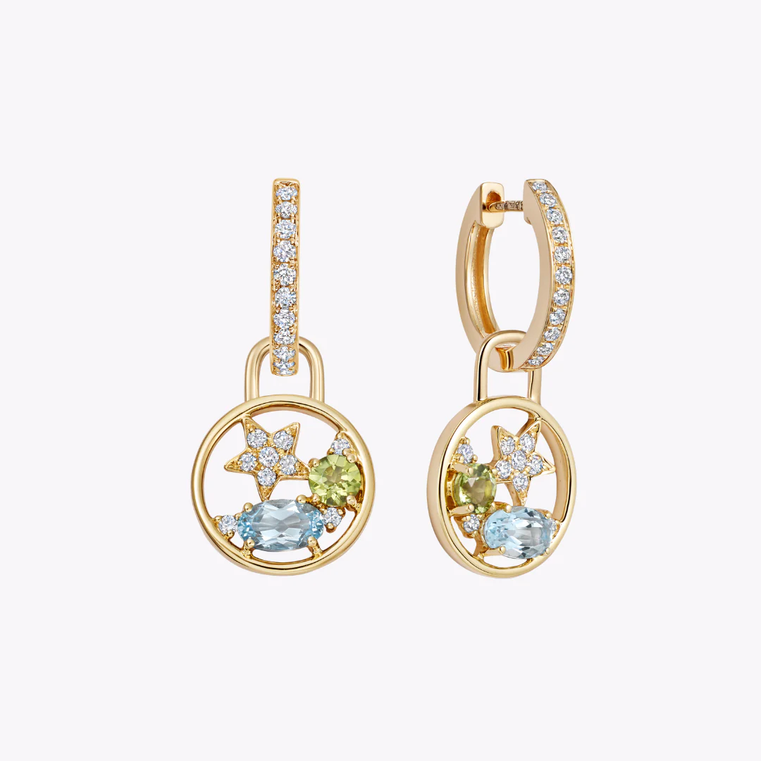 Fireworks Blue Topaz, Peridot and Diamond Cluster Drops - Image 3