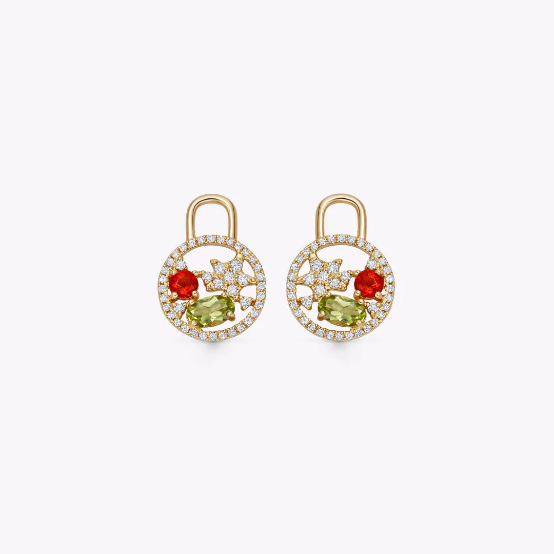 Fireworks Peridot, Fire Opal and Diamond Surround Cluster Drops