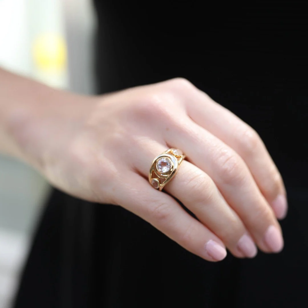 Forget-Me-Not Triple Stone White Topaz Ring - Image 2