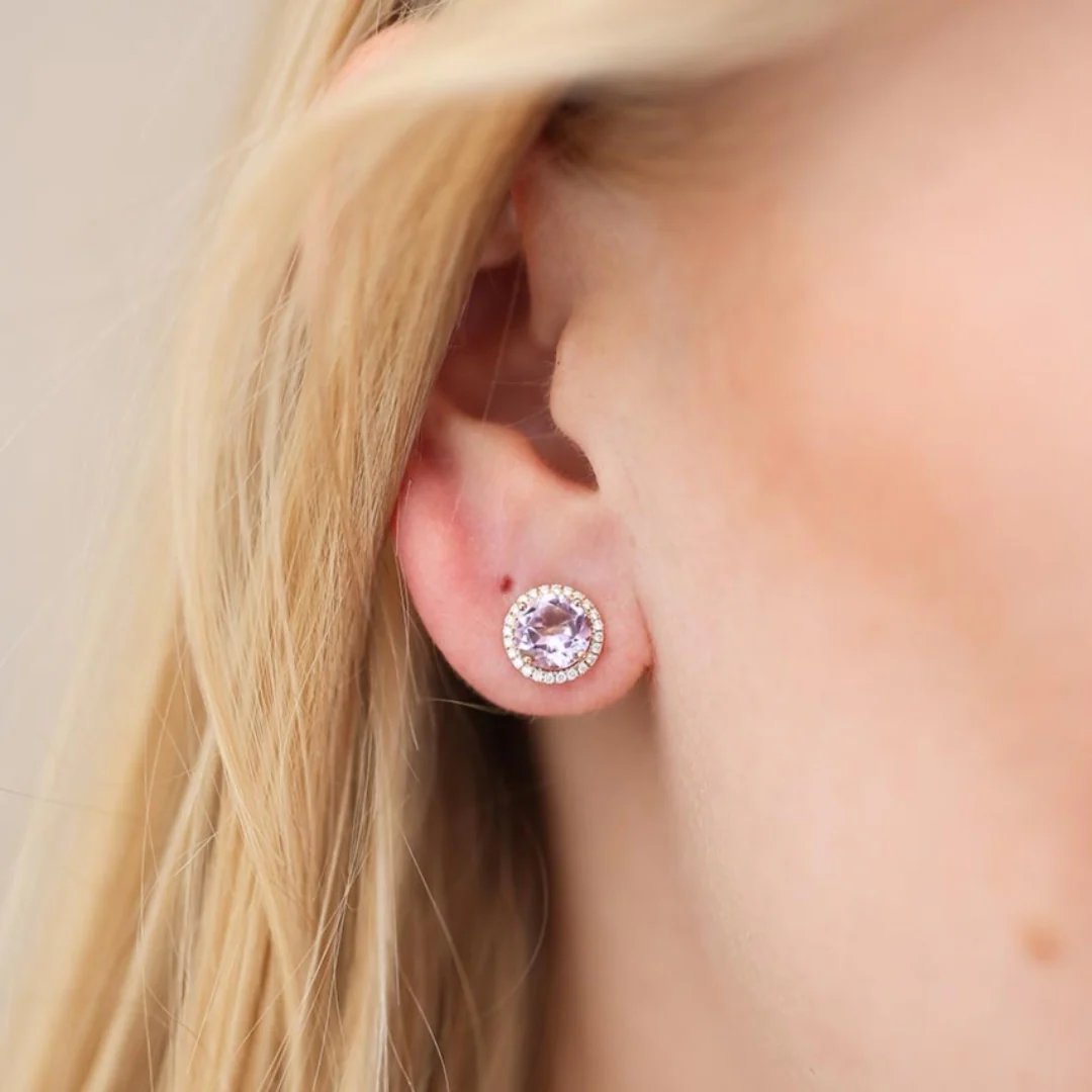 Grace Lavender Amethyst and Diamond Stud Earrings - Image 2