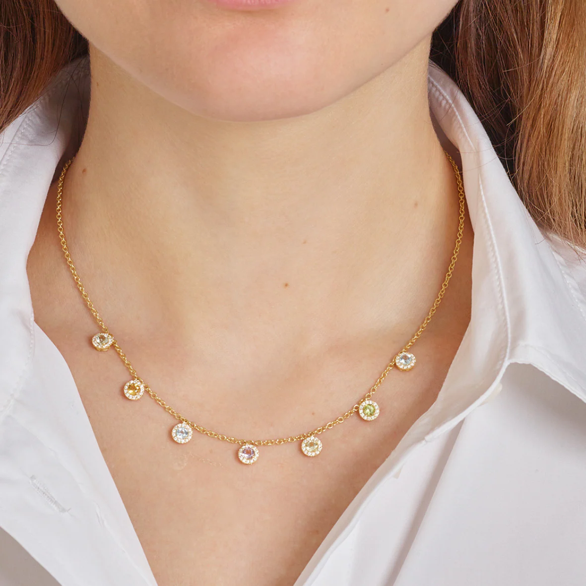 Grace Multi Gemstone and Diamond Drop Necklace - Image 2