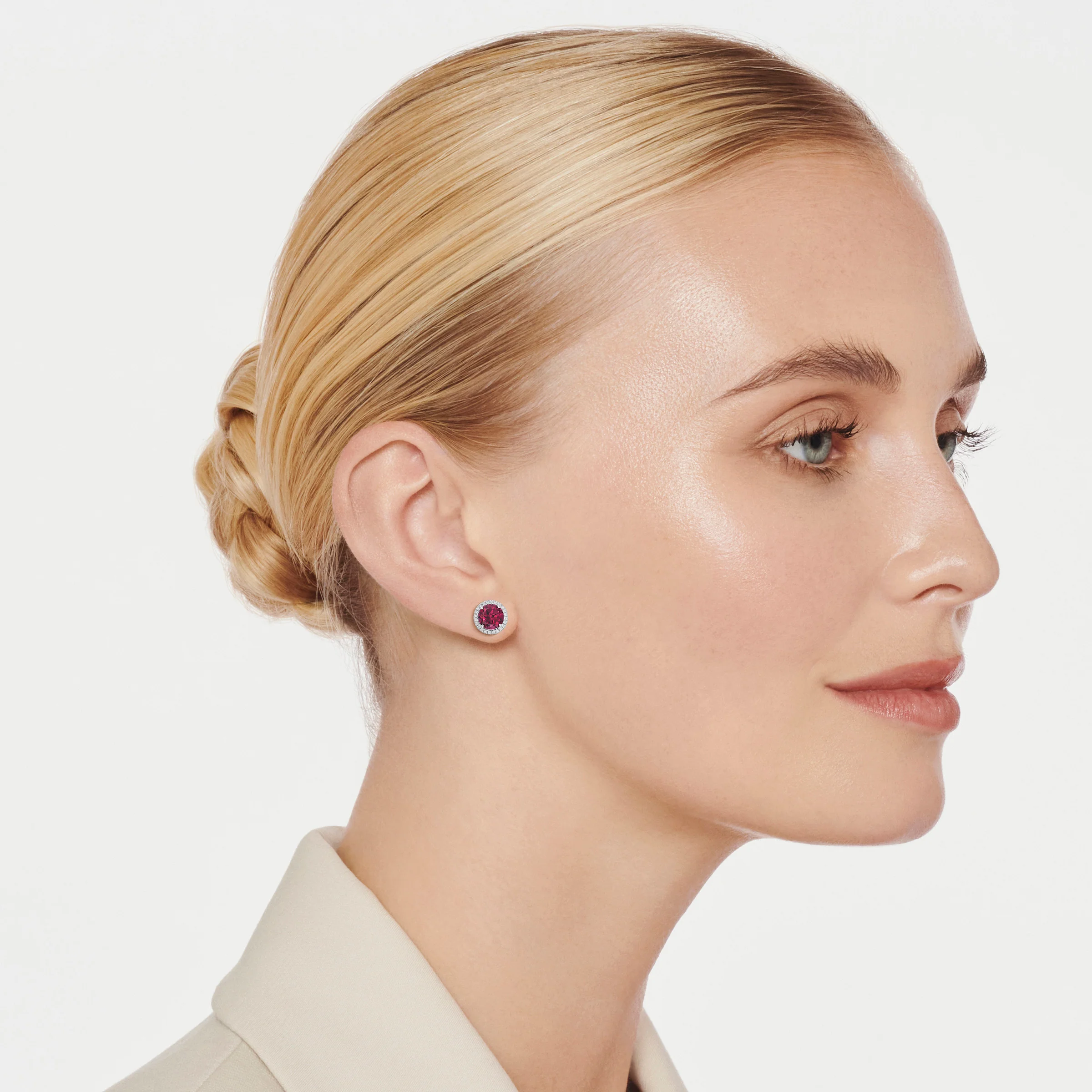Grace Rhodolite Garnet and Diamond Stud Earrings - Image 3