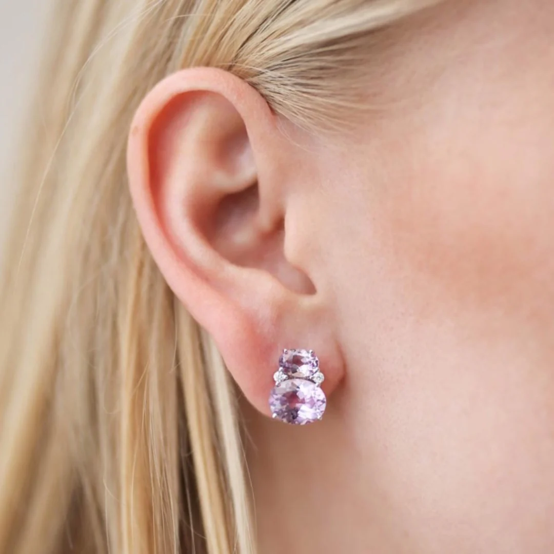 Kiki Classics Lavender Amethyst and Diamond Double Oval Studs - Image 2