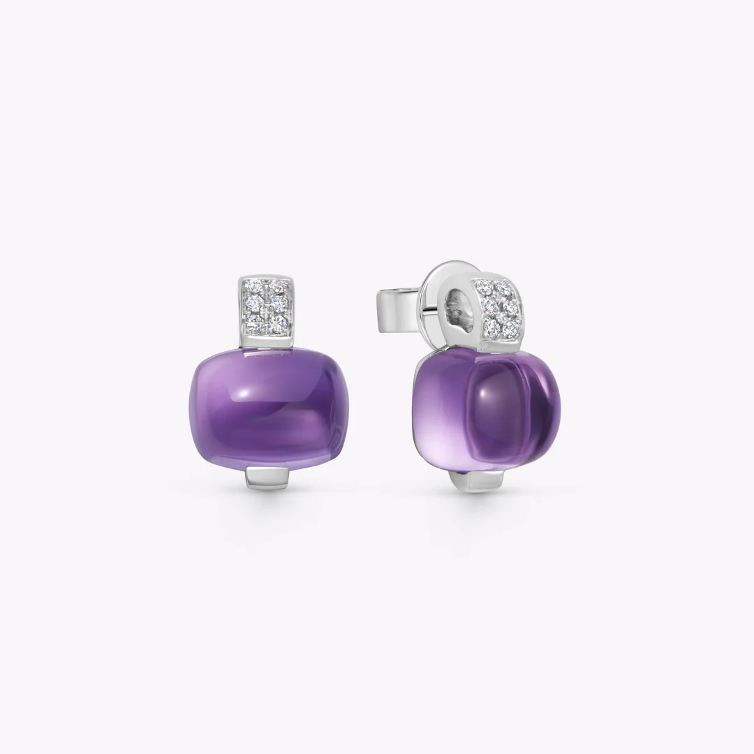 Kiki Classics Cabochon Amethyst and Diamond Stud Earrings - Image 2