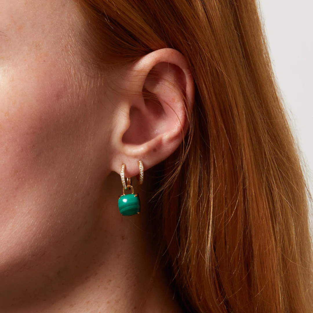 Kiki Cushion Malachite and Diamond Detachable Earrings - Image 2