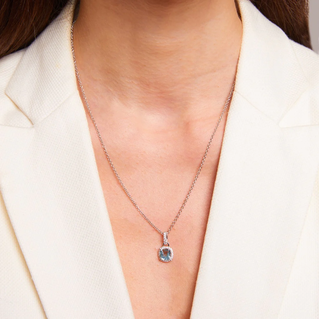 Kiki Cushion Mini Blue Topaz and Diamond Pendant - Image 2