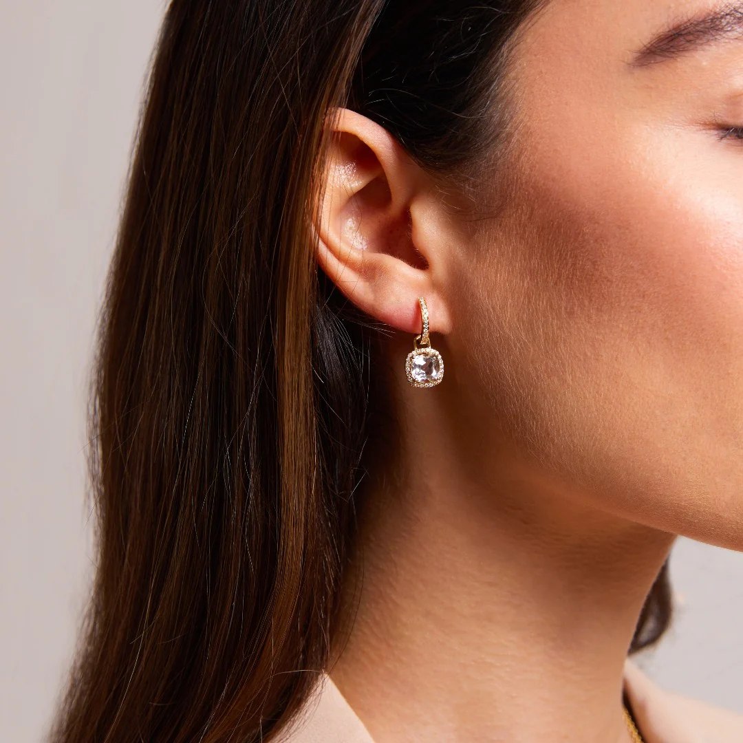 Kiki Cushion Mini White Topaz and Diamond Detachable Earrings - Image 2