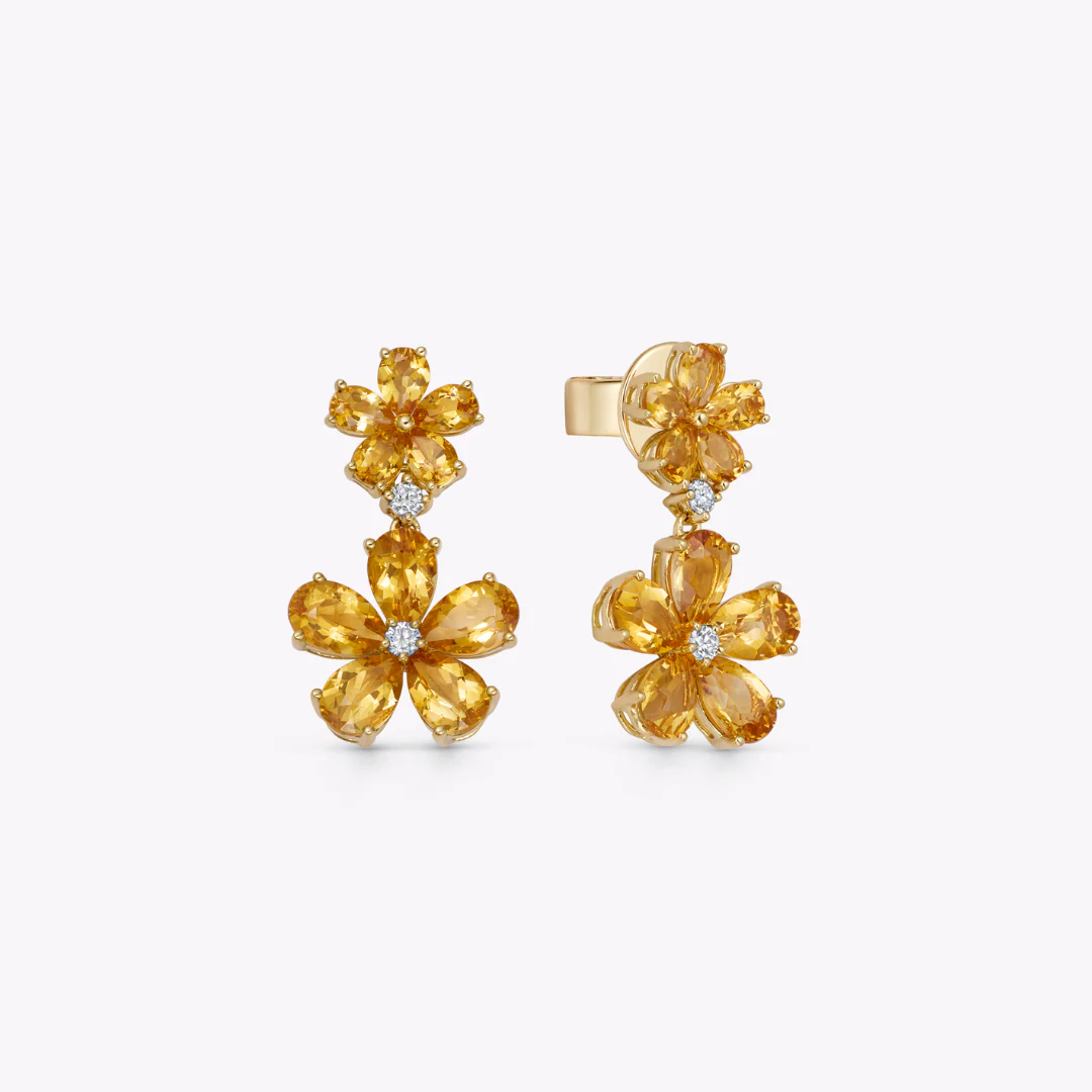 Petals Citrine and Diamond Flower Earrings - Image 2