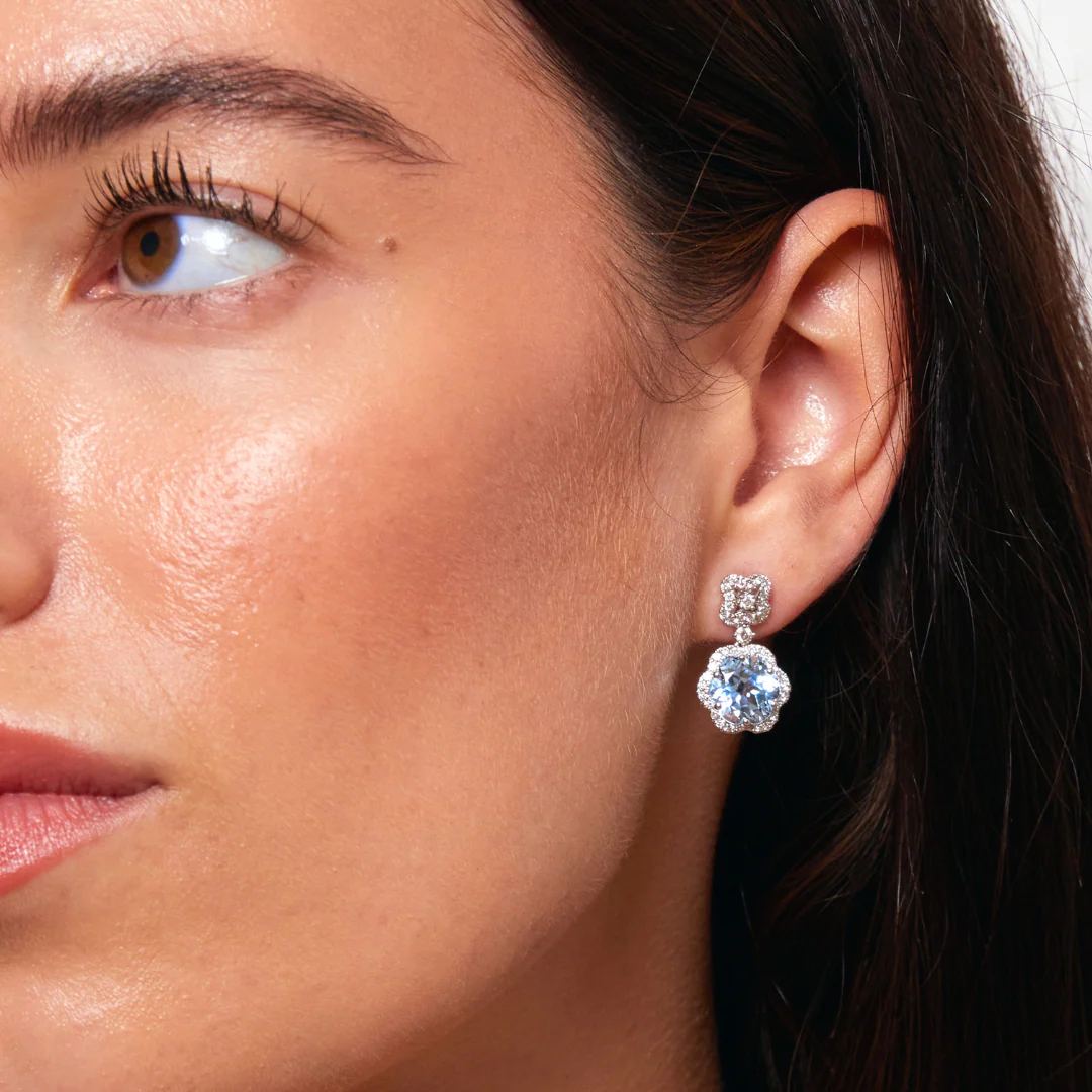 Signatures Flower Blue Topaz and Diamond Top Earrings - Image 2