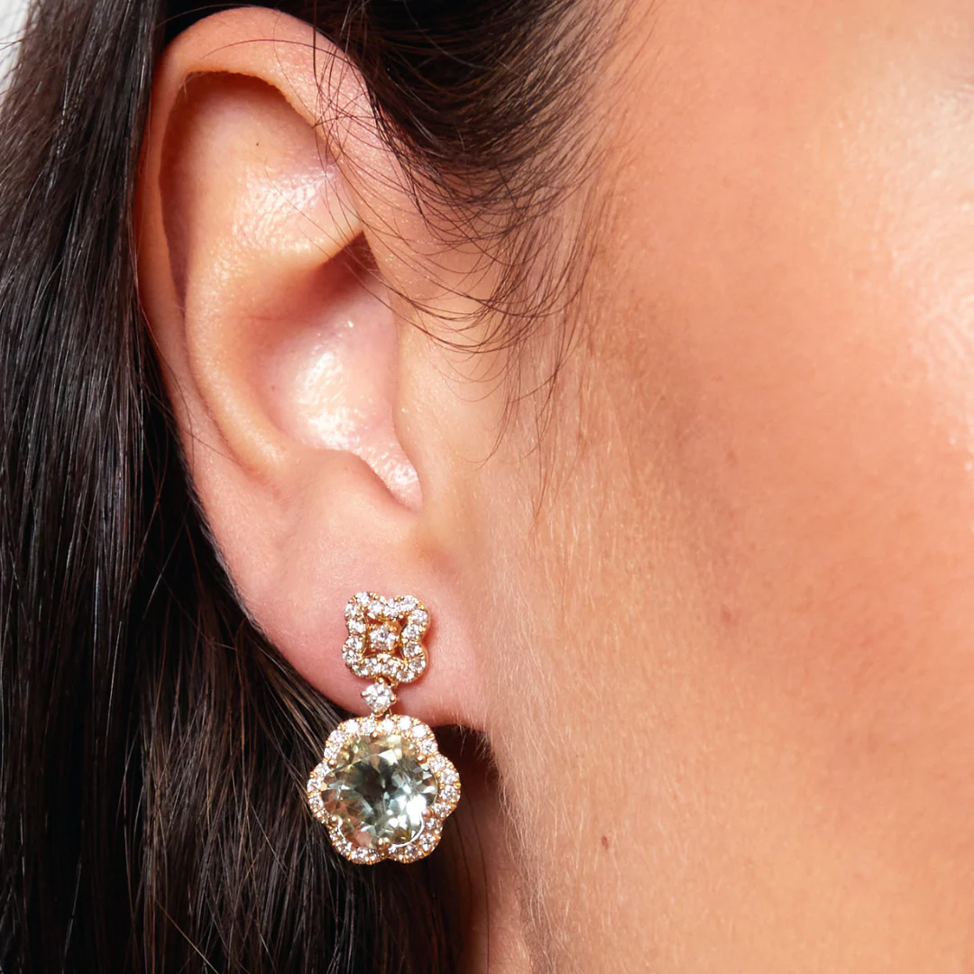 Signatures Flower Green Amethyst and Diamond Top Earrings - Image 2