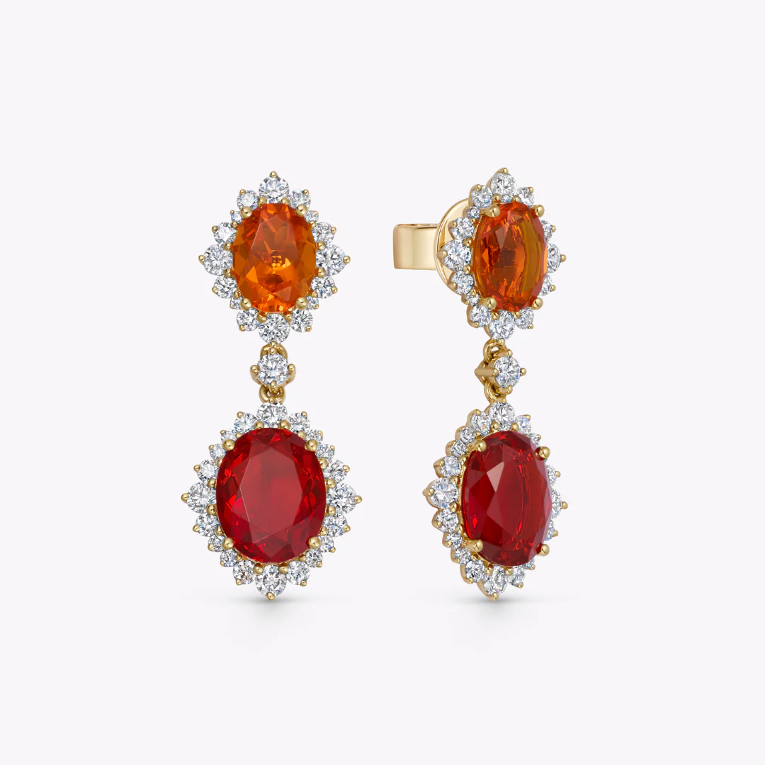 Special Editions Fire Opal and Graduated Diamond Halo Earrings - Image 3