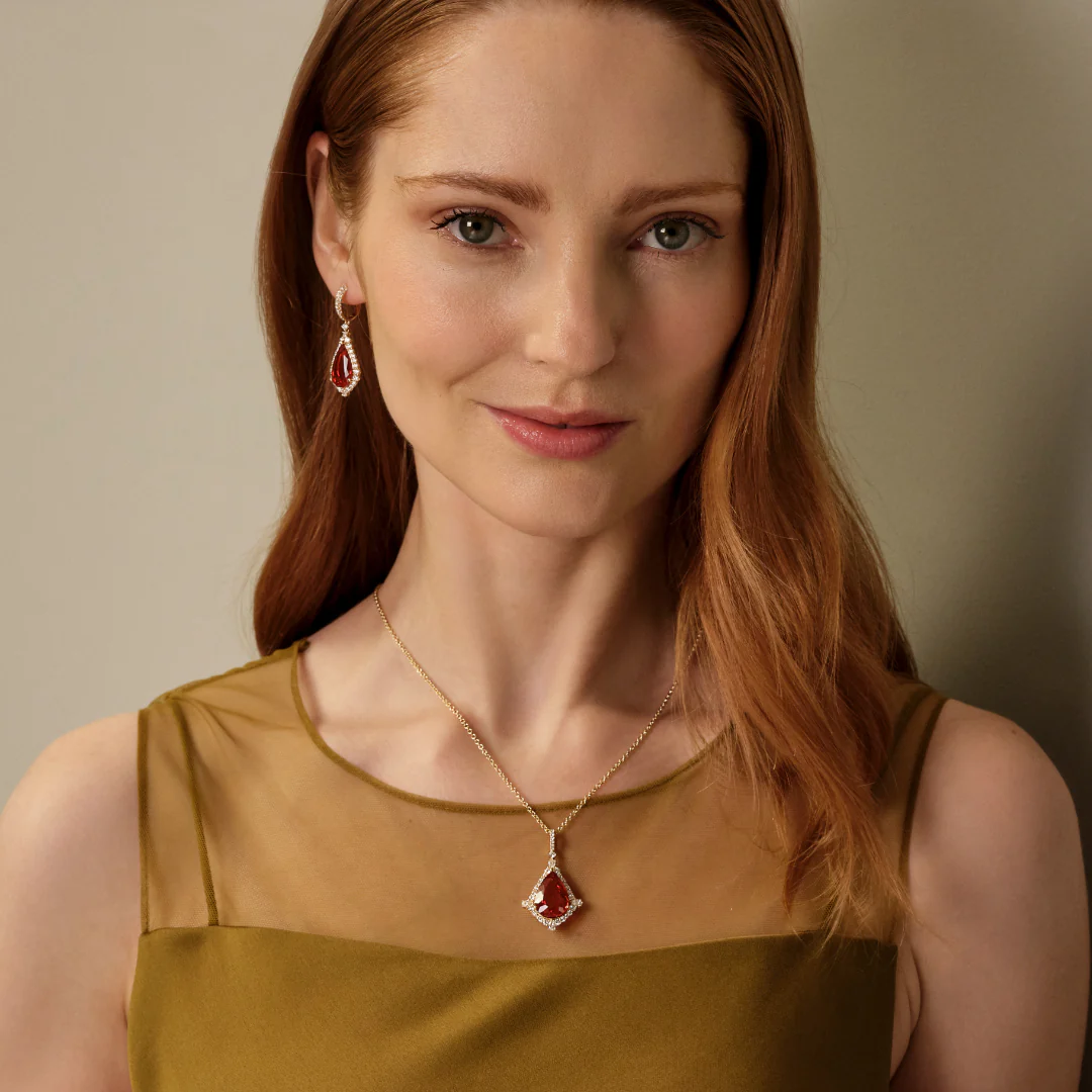 Special Editions Pear Fire Opal and Diamond Frame Pendant - Image 3