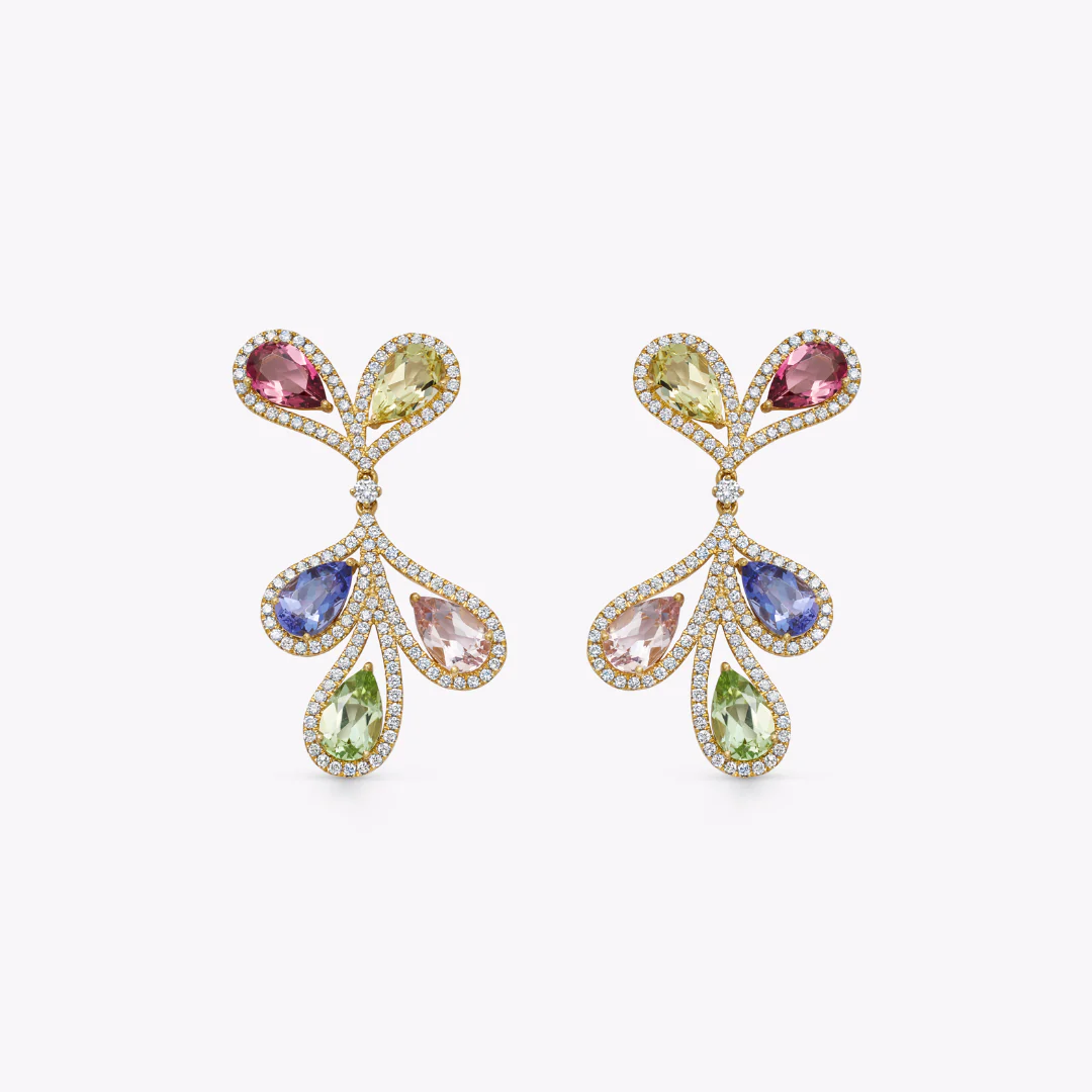 Special Editions Tourmaline, Beryl, Tanzanite and Diamond Bloom Earrings