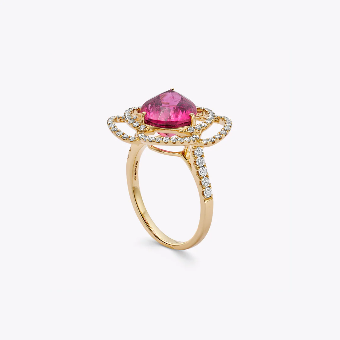 Special Editions Rubellite and Diamond Wave Detail Ring - Image 3