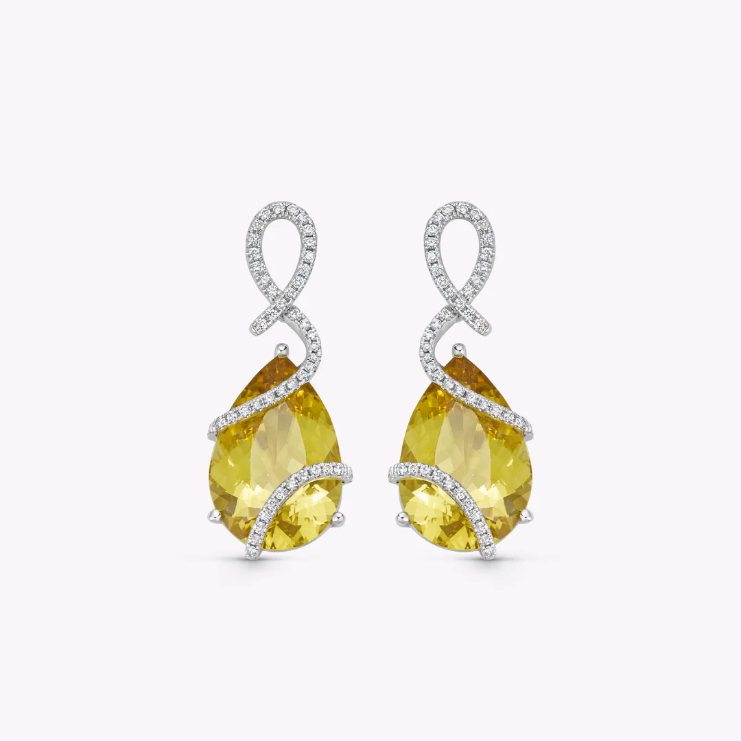 Yellow Beryl and Diamond Curl Earrings