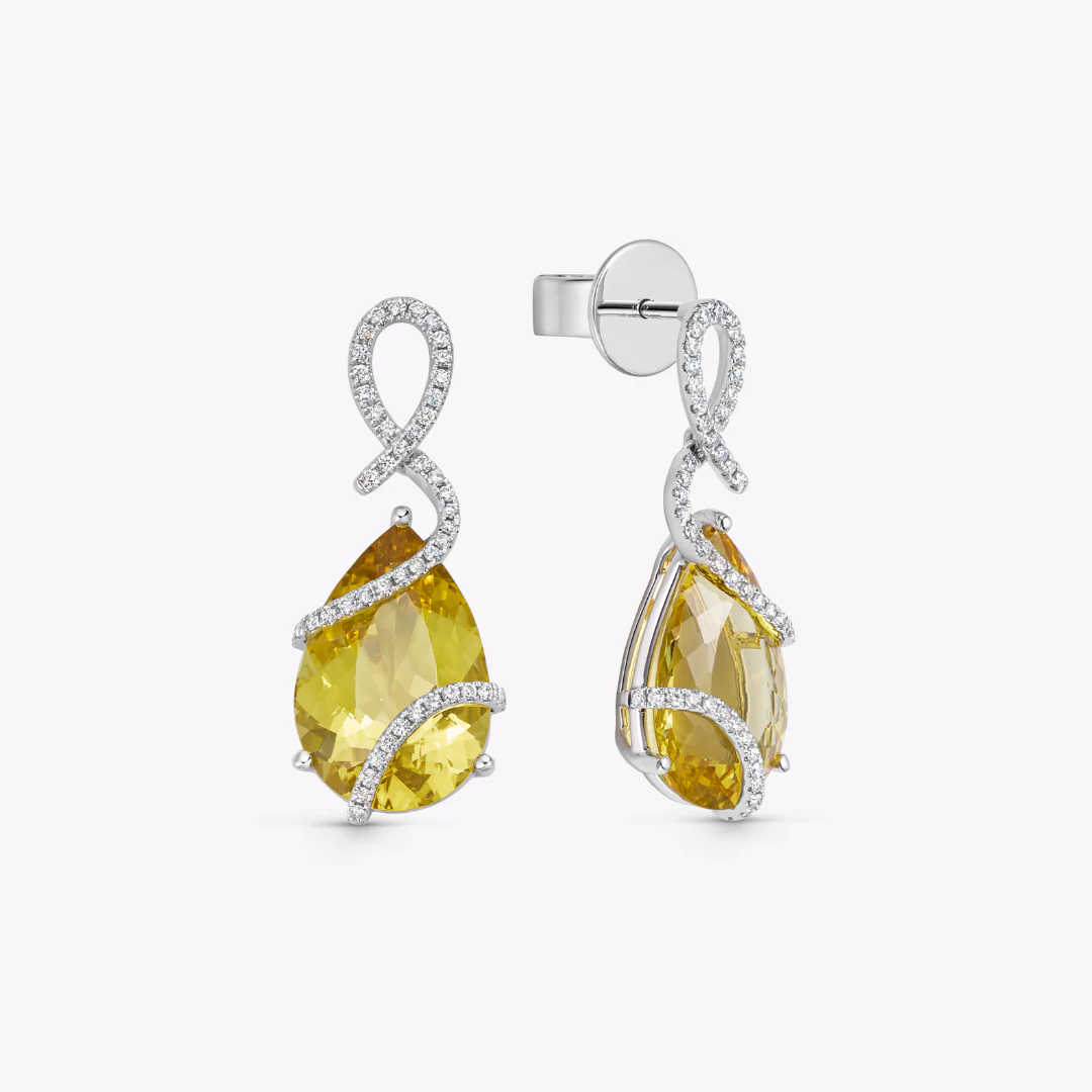 Yellow Beryl and Diamond Curl Earrings - Image 3