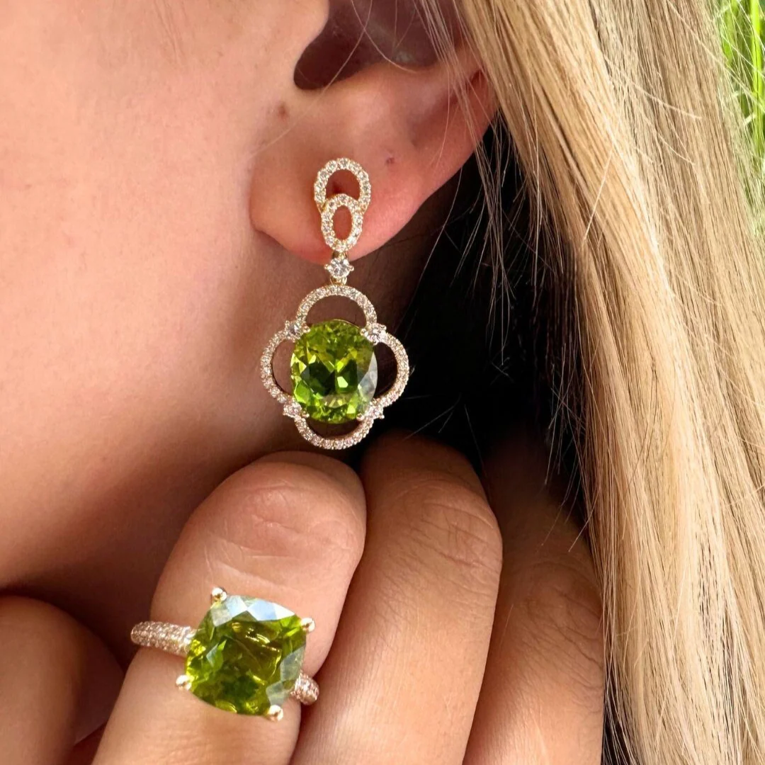 Special Editions Peridot and Diamond Open Petal Earrings - Image 2